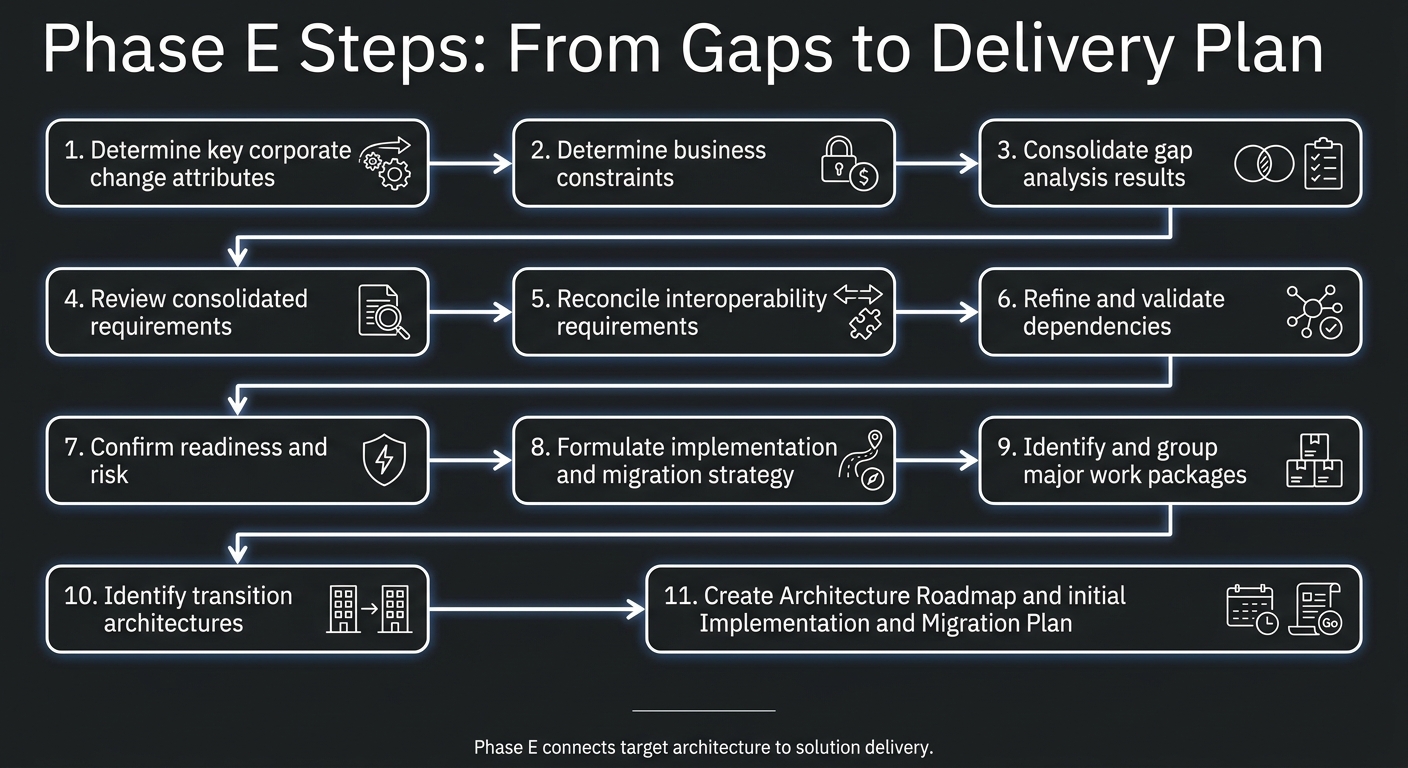 Phase E steps from gaps to delivery plan